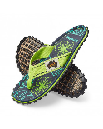 Gumbies Flip Flops Lime Hibiscus